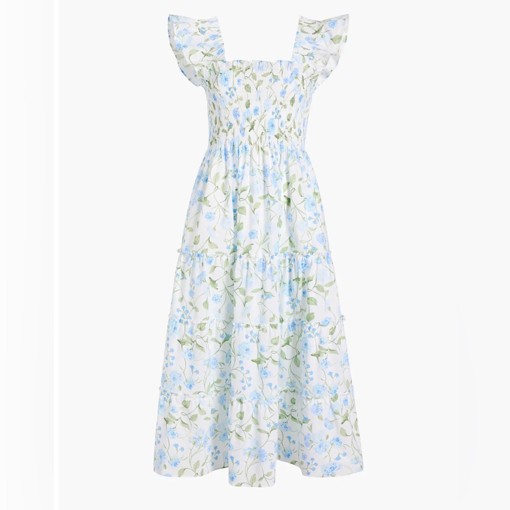 The Ellie Nap Dress in Blue Peony Bouquet Cotton